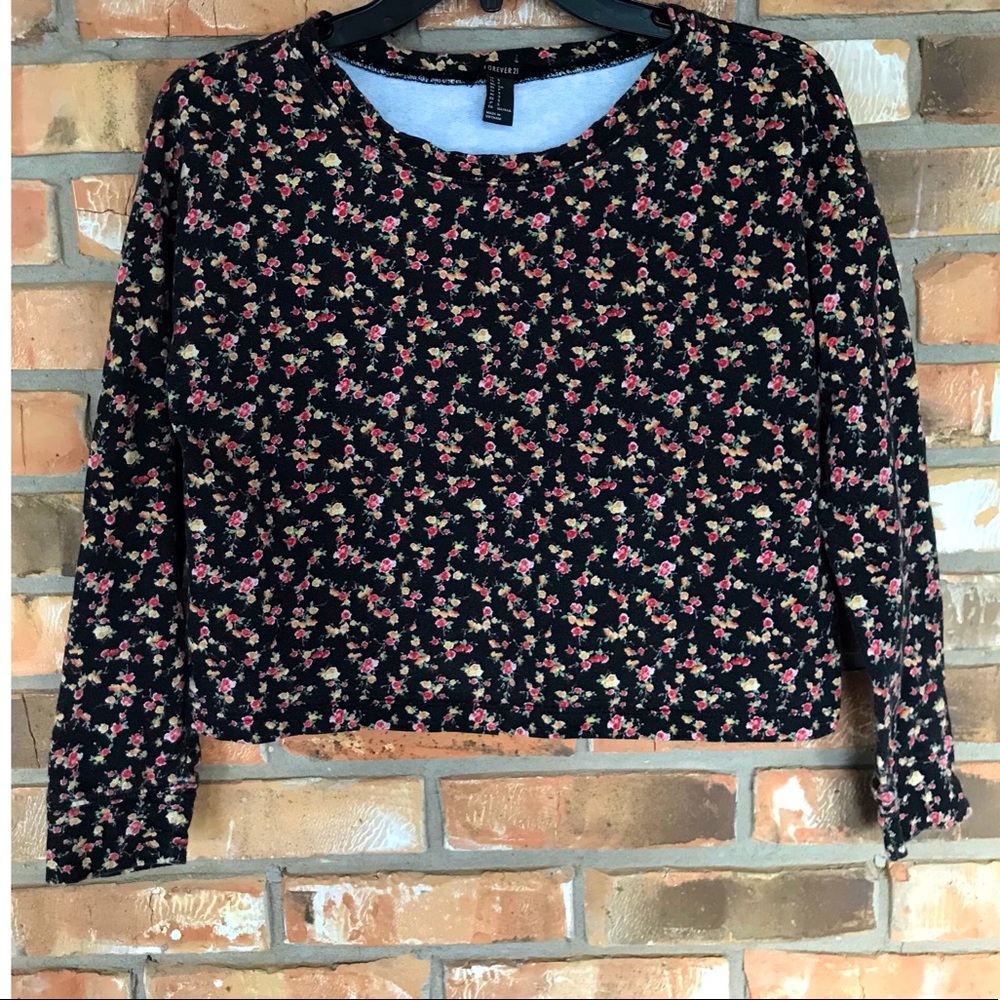 Forever 21 Black Floral Print Crop Top  Small